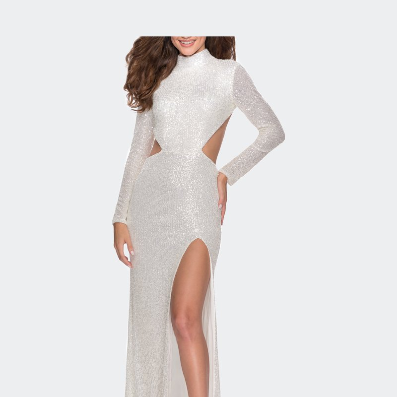 Shop La Femme Long Sleeve Sequin Dress With Open Back In White