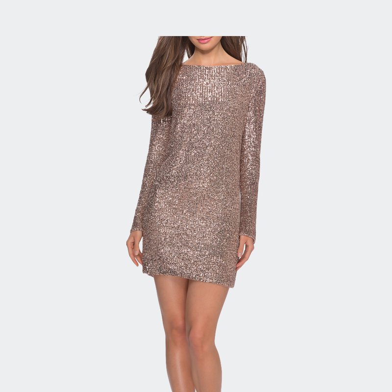 La Femme Long Sleeve Sequined Shift Homecoming Dress In Gold