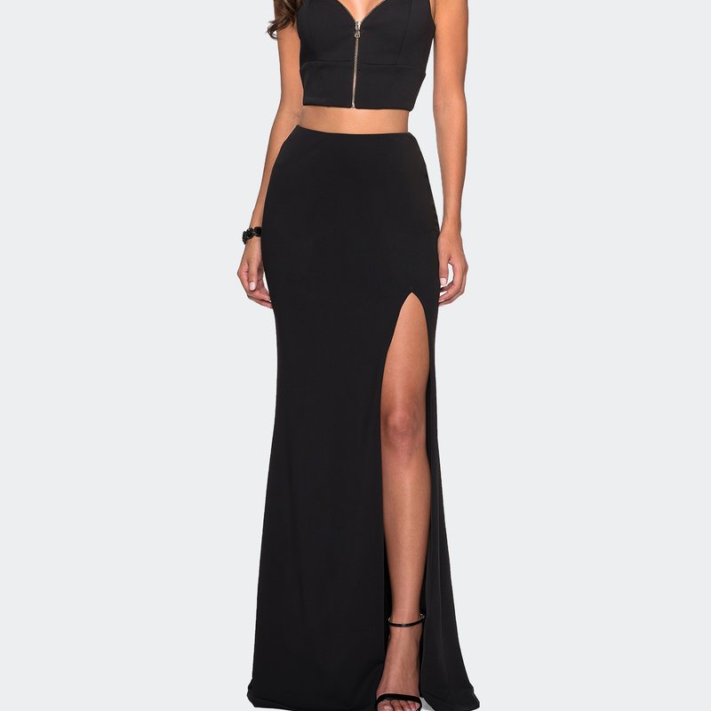 La Femme Mock Two Piece Prom Dress With Front And Back Zippers In Black