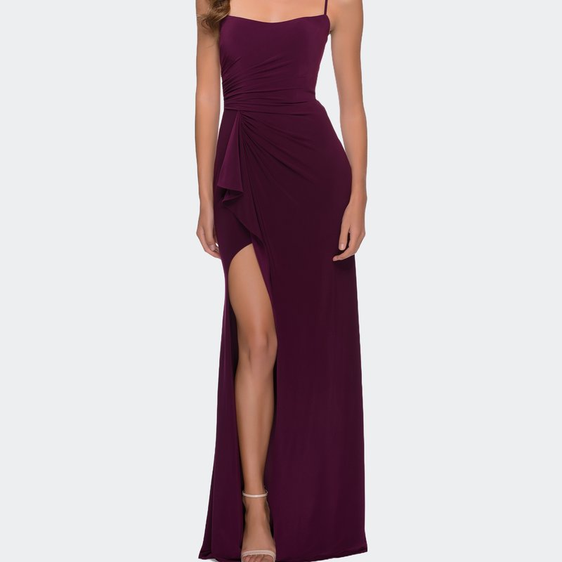 La Femme Modern Jersey Dress With Ruffle Detail On Skirt In Dark Berry