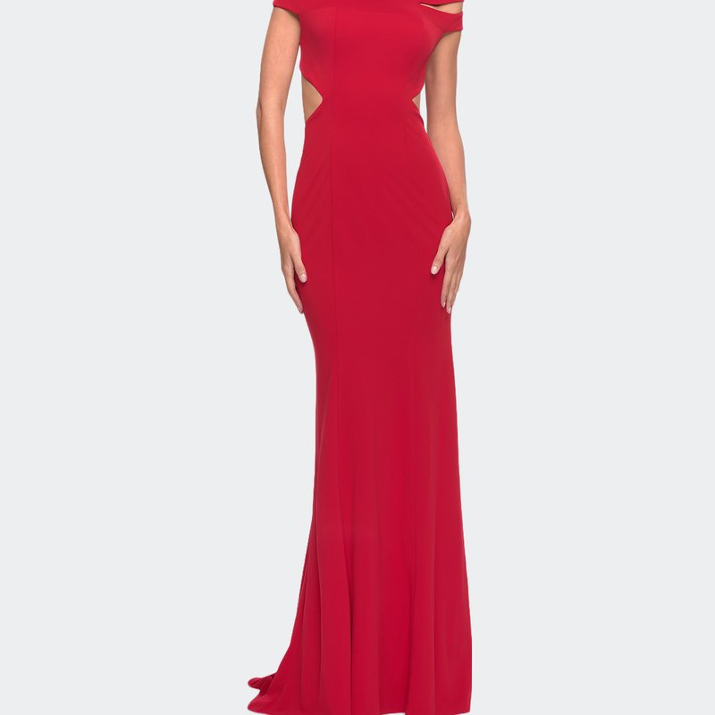 La Femme Off The Shoulder Dress With Cut Outs And Open Back In Red