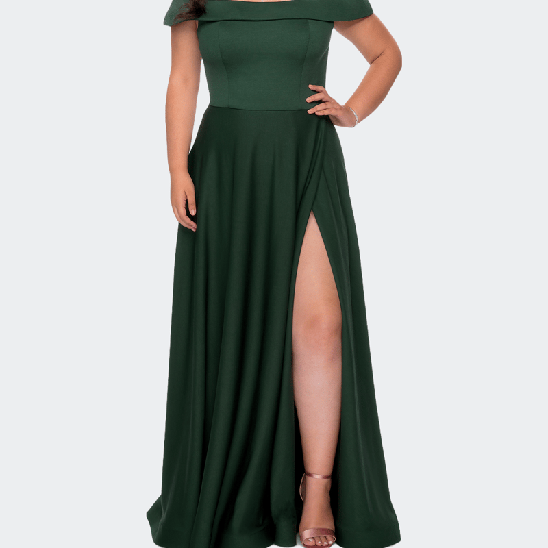 La Femme Off The Shoulder Dress In Green