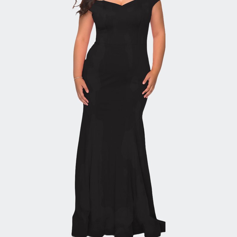 La Femme Off The Shoulder Plus Size Jersey Dress In Black