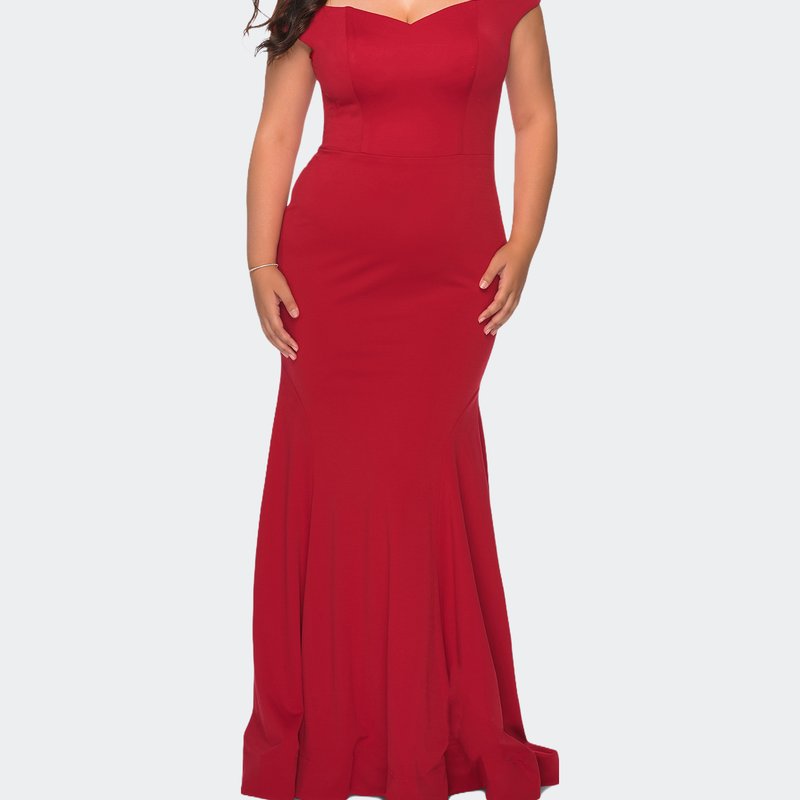 Shop La Femme Off The Shoulder Plus Size Jersey Dress In Red