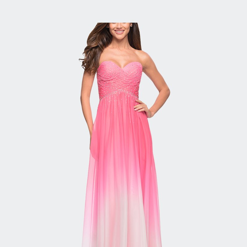 Shop La Femme Ombre Chiffon Prom Dress With Criss Cross Pleating In Pink
