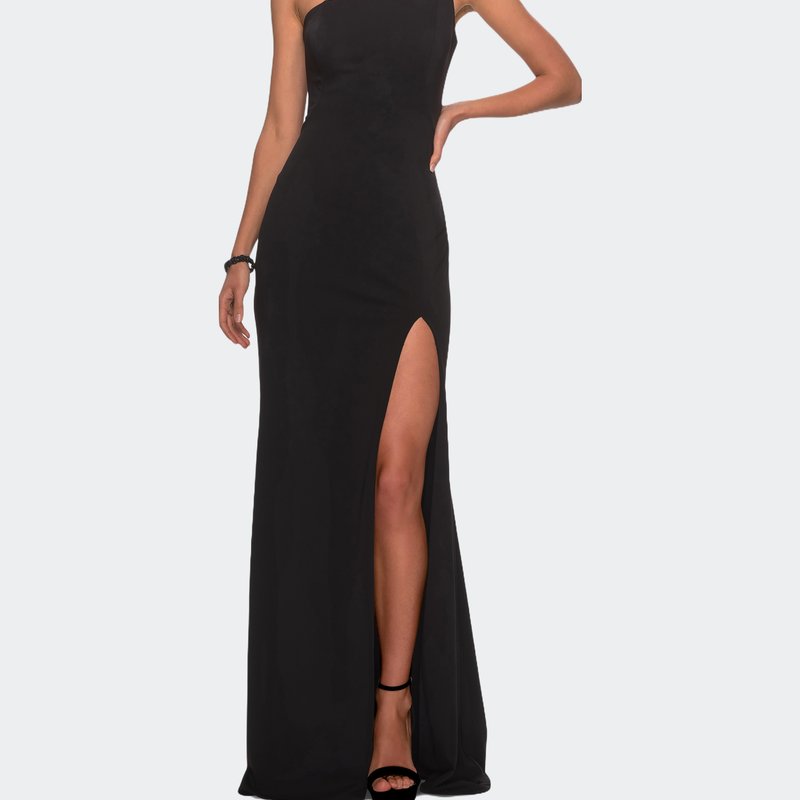 Shop La Femme One Shoulder Long Jersey Homecoming Dress In Black