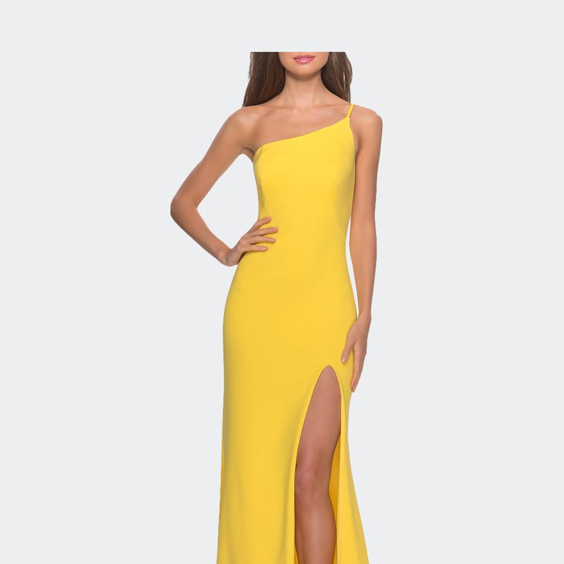 Shop La Femme One Shoulder Long Jersey Homecoming Dress In Yellow