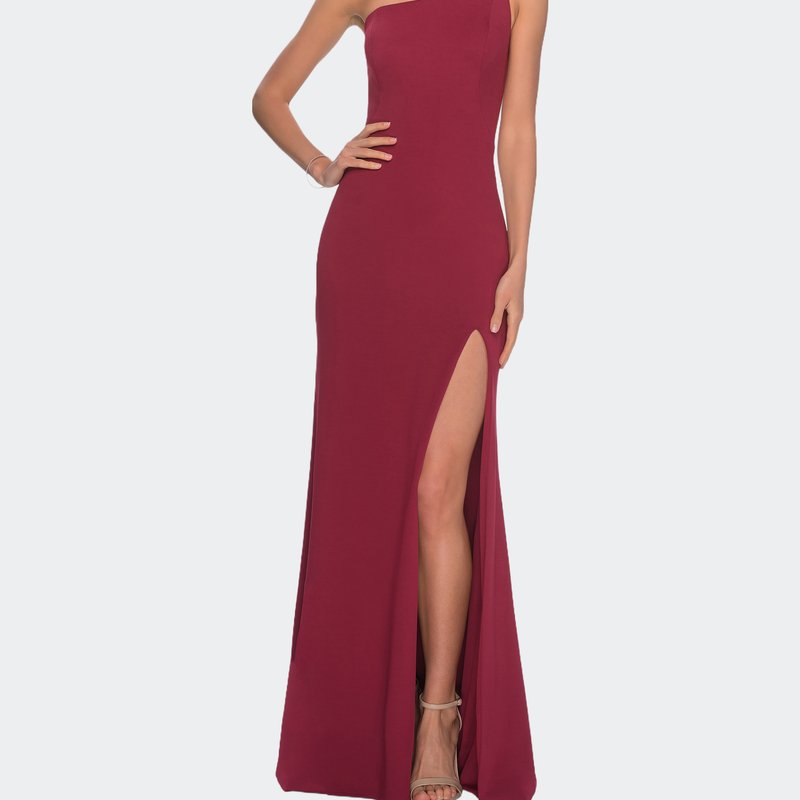 Shop La Femme One Shoulder Long Jersey Homecoming Dress In Red