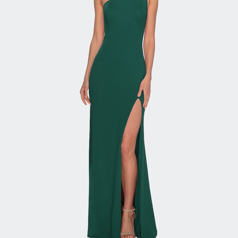Shop La Femme One Shoulder Long Jersey Homecoming Dress In Green