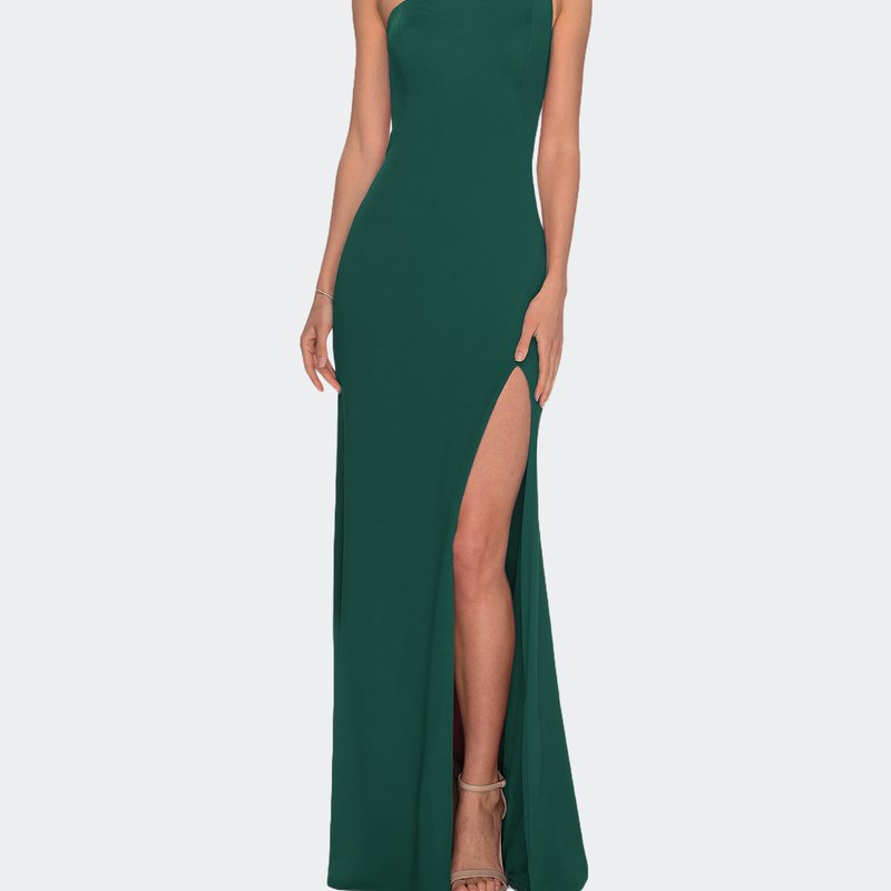 La Femme One Shoulder Long Jersey Homecoming Dress In Emerald