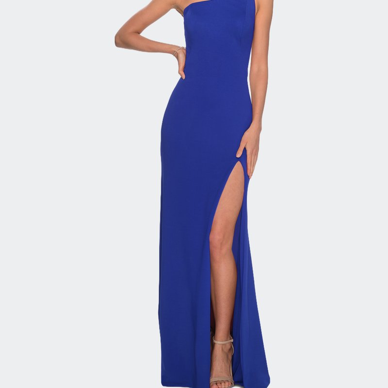 Shop La Femme One Shoulder Long Jersey Homecoming Dress In Blue