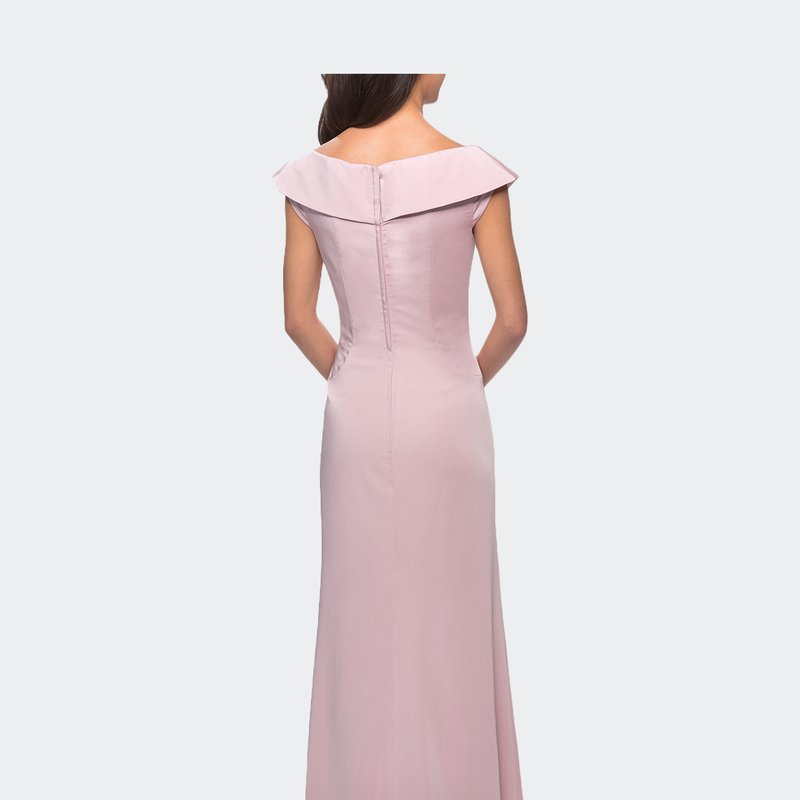 Shop La Femme Satin Floor Length Gown With Ruched Detailing In Pink