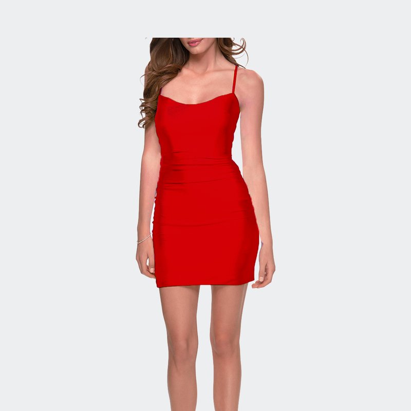 La Femme Scoop Neckline Short Jersey Homecoming Dress In Red