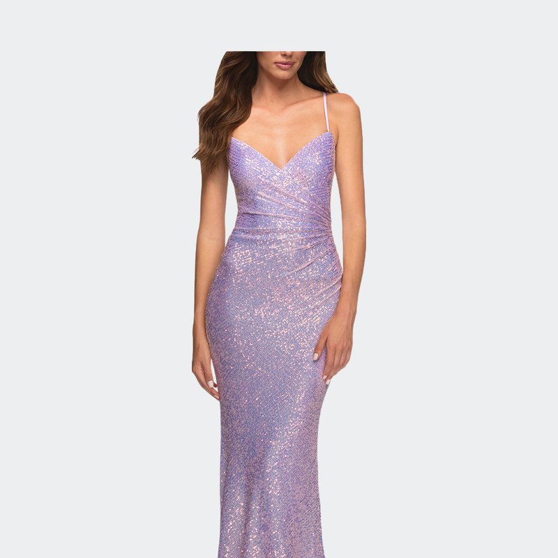 La Femme Sequin Long Prom Dress In Vibrant Bright Colors In Light Periwinkle