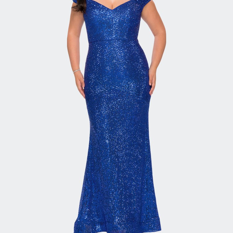 La Femme Sequin Off The Shoulder Dress In Blue