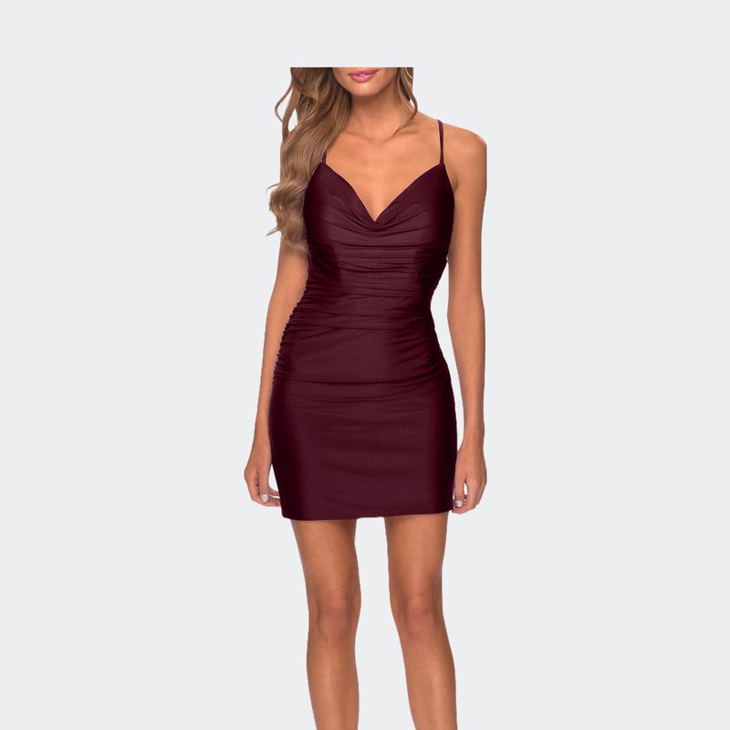 La Femme Short Jersey Homecoming Dress With Ruching In Purple