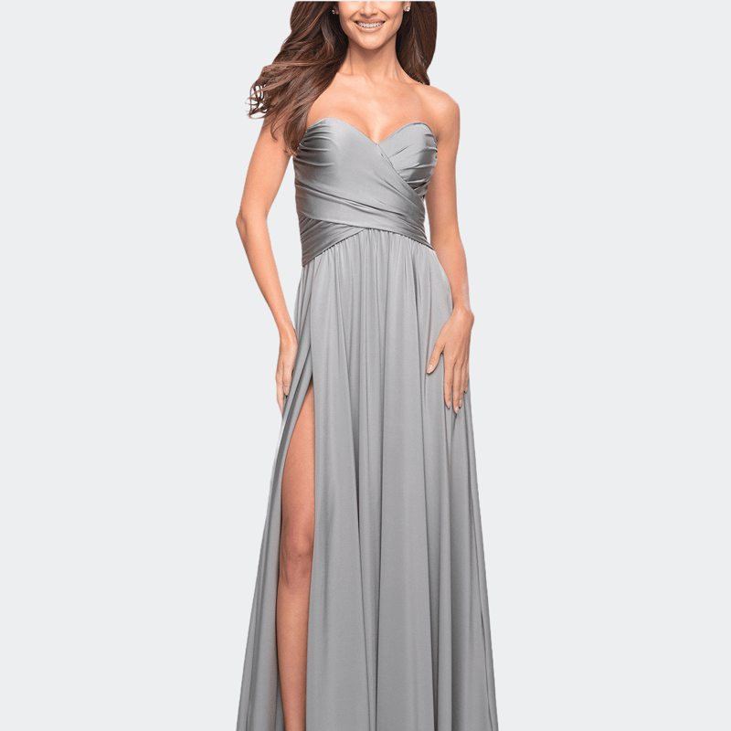 La Femme Simple Strapless Jersey Dress In Grey