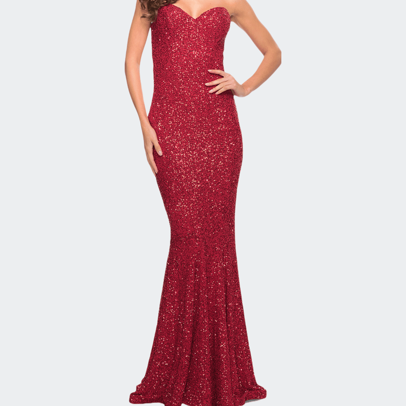 Shop La Femme Strapless Sweetheart Luxe Sequin Gown In Red