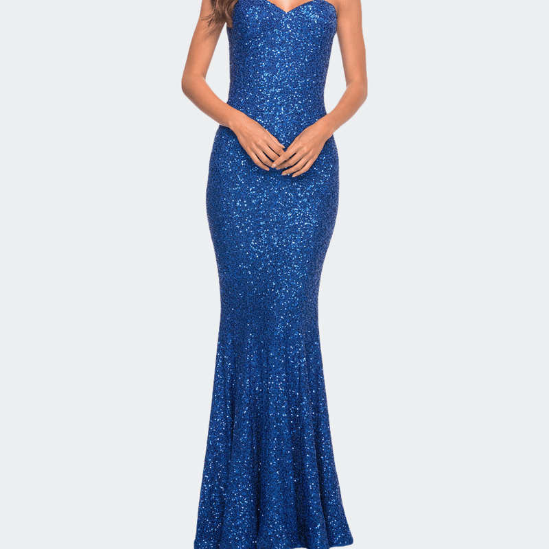 La Femme Strapless Sweetheart Luxe Sequin Gown In Royal Blue