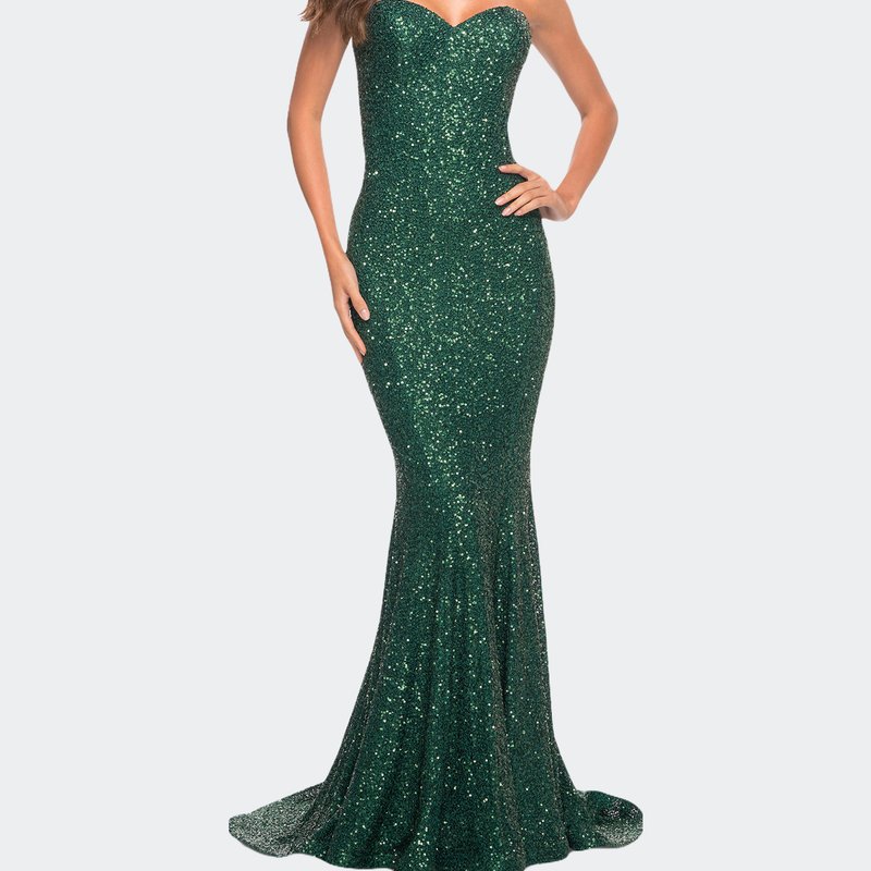 La Femme Strapless Sweetheart Luxe Sequin Gown In Emerald