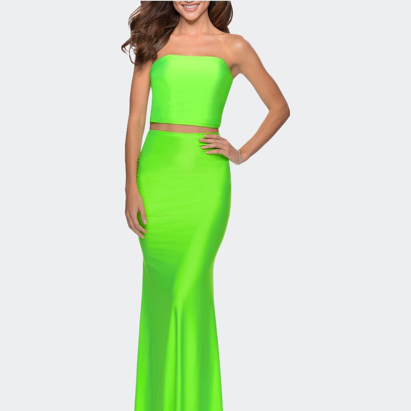 La Femme Tube Top Two Piece Long Neon Prom Dress In Green