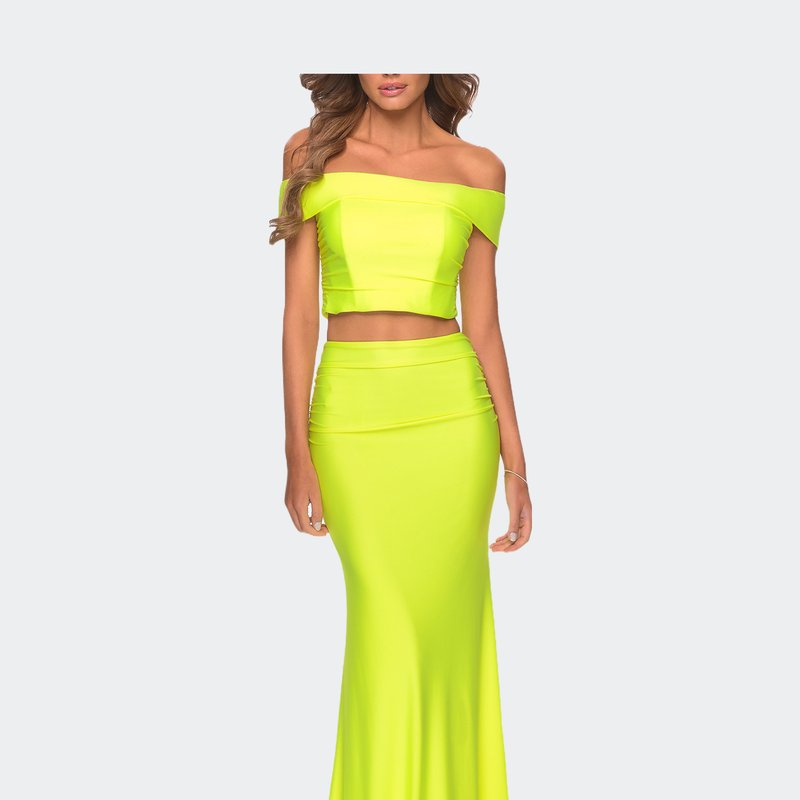 La Femme Two Piece Prom Dress With Off The Shoulder Top In Yellow