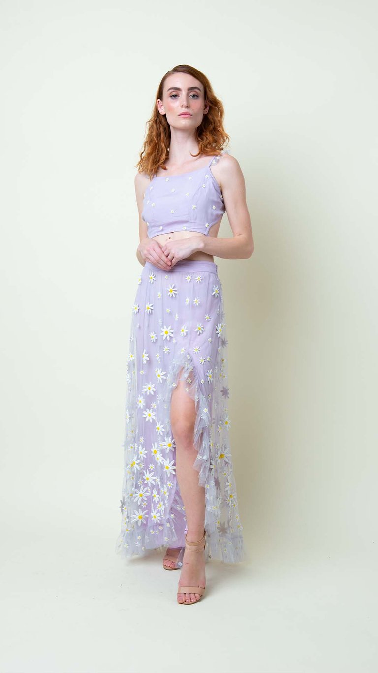 Lavender Daisy Embroidered Skirt - Lavender