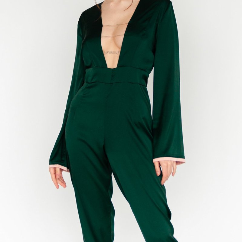Shop La Musa Emerald Silk Jumpsuit In Green