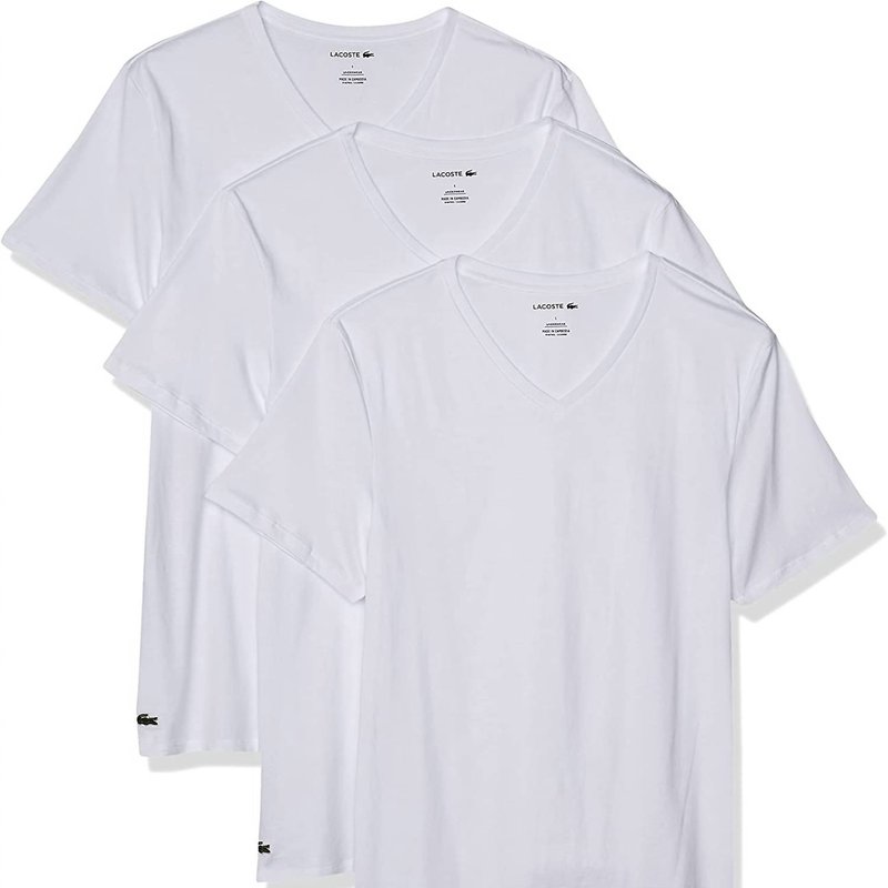 Shop Lacoste Men's Slim Fit V-neck T-shirts In White