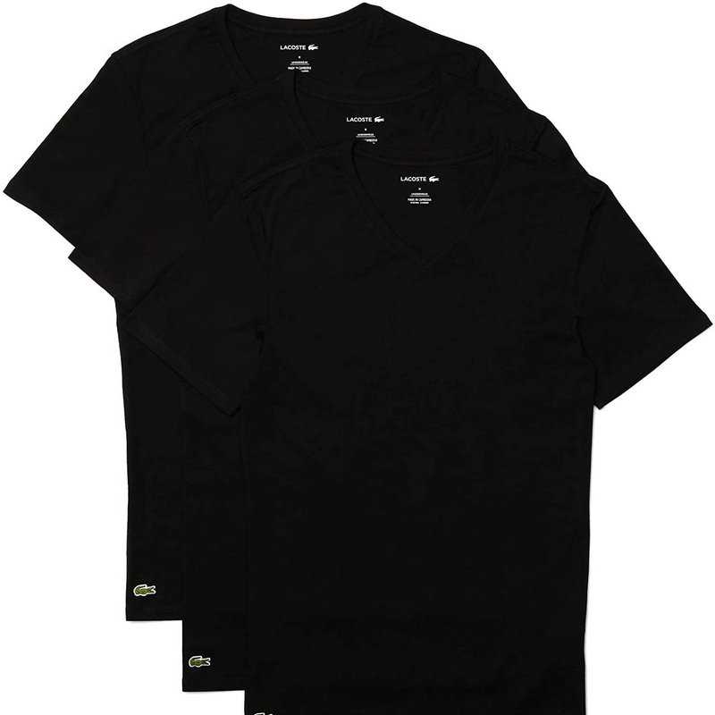 Shop Lacoste Men's Slim Fit V-neck T-shirts Undershirts In Black