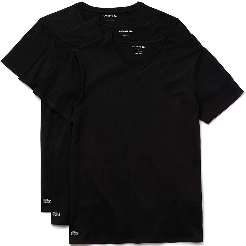 Shop Lacoste Men's V-neck T-shirts In Black