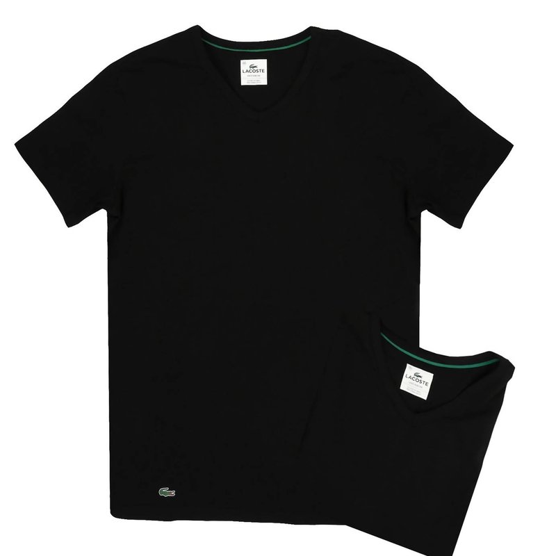 Shop Lacoste Men's V-neck Undershirt T-shirt 2 Pack In Black