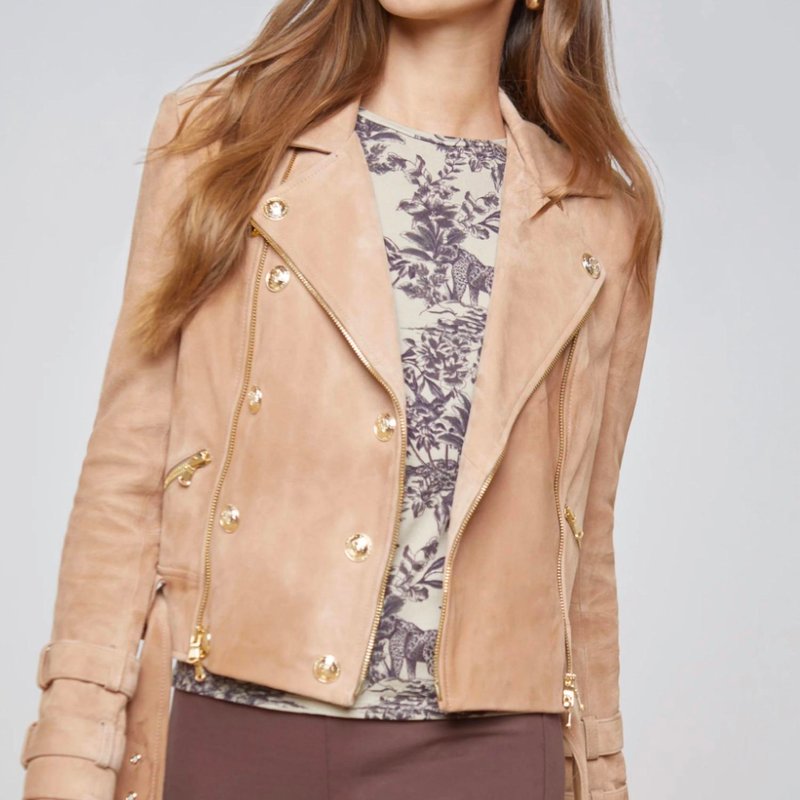 Shop L Agence Billie Belted Jacket In Capuccino Suede In Brown