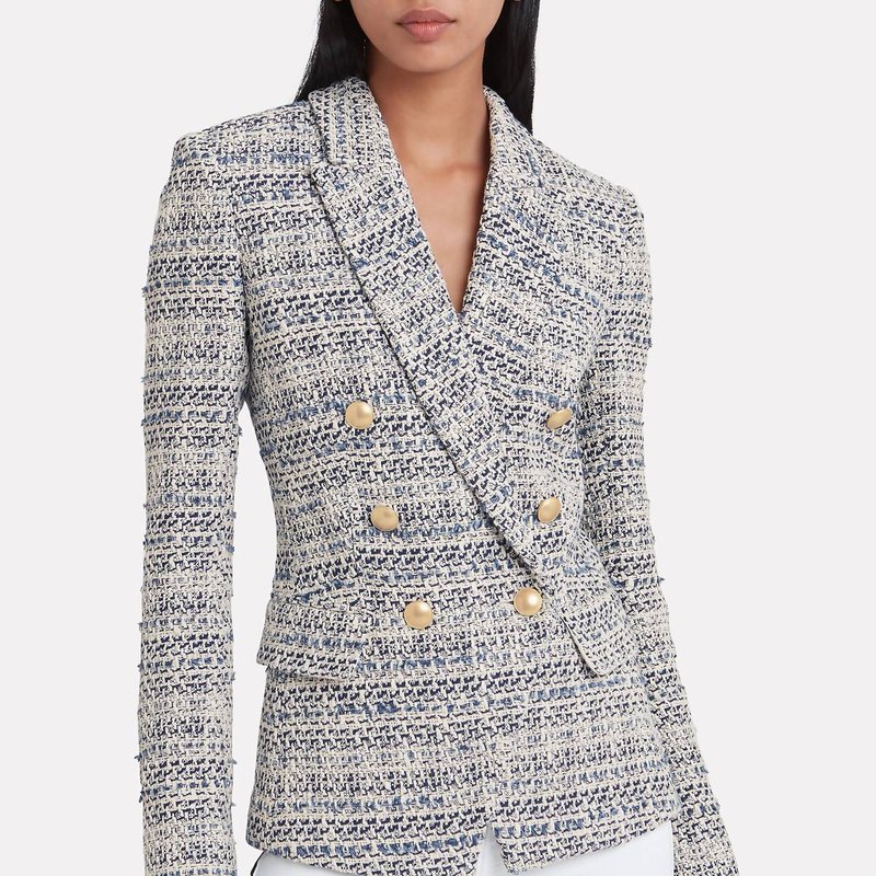 Shop L Agence Kenzie Double Breasted Blazer In Blue
