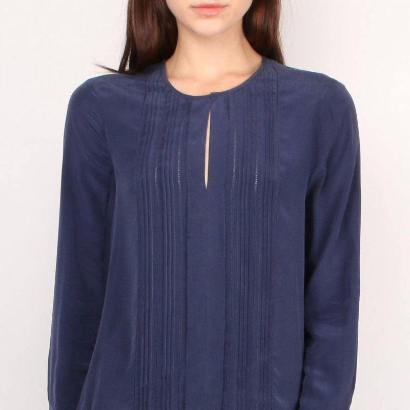 Shop L Agence Simone Pleated Blouse In Navy In Blue