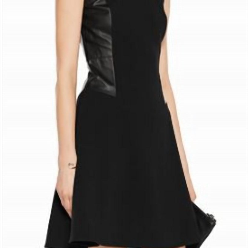 Shop L Agence Stephanie Knit & Leather Flared Dress In Black