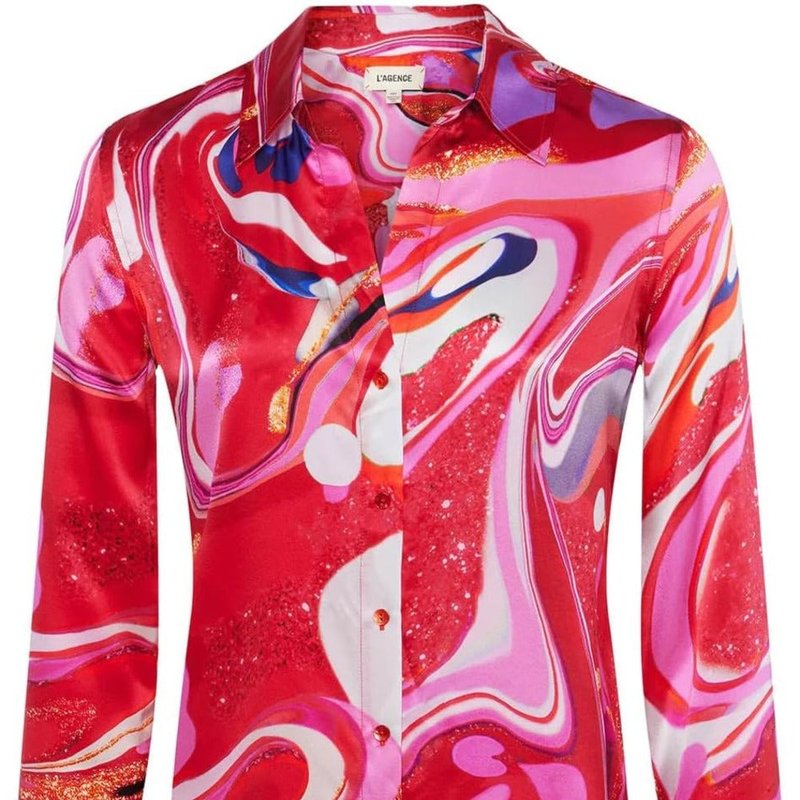 Shop L Agence Tyler Silk Blouse, Pink Multi Tie Dye Swirl
