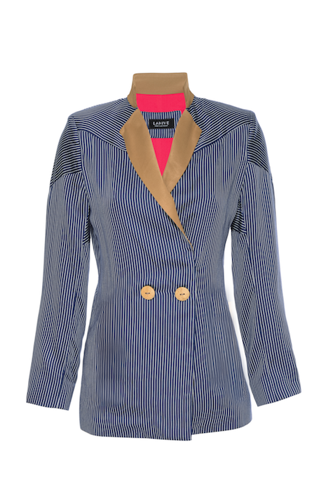 Shop Lahive Cyprus Pinstriped Loose Fit Jacket In Blue