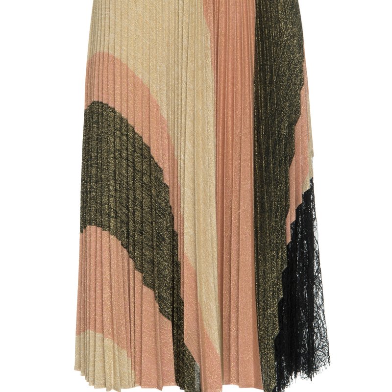 Lahive Izabella Striped Knit Pleated Skirt With Lace In Yellow