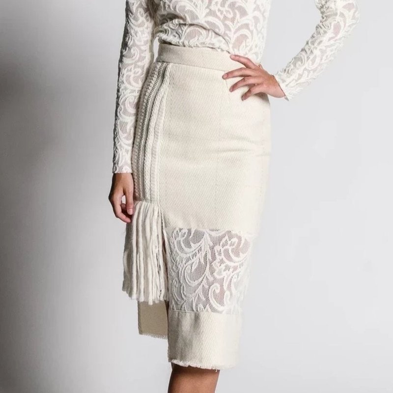 Lahive Jamie Fringe Straight Skirt In White