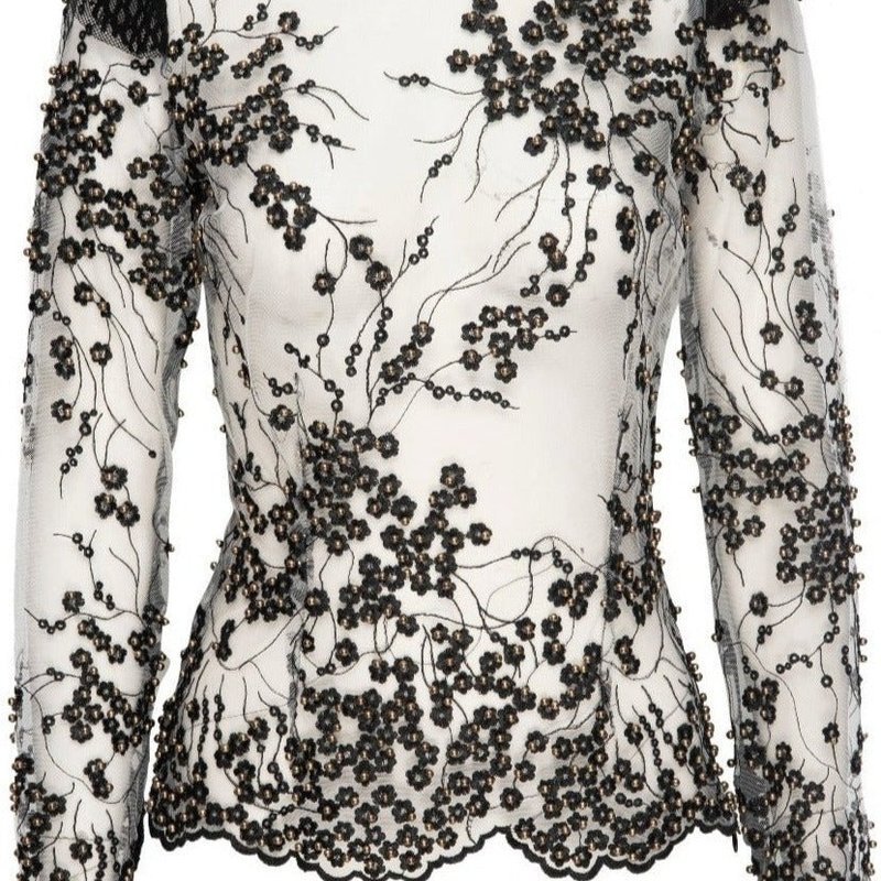 Lahive London Beaded And Embroidered Mesh Top In White