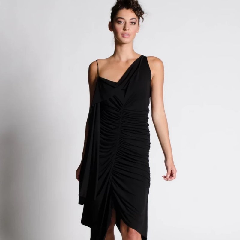Lahive Margot A-symmetrical Shirring Dress In Black