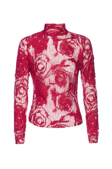 Lahive Rosie Sheer Embroidered Top In Red