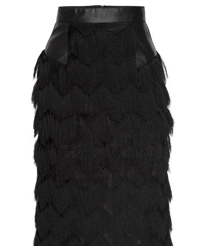 Lahive Valentina Noir Fringe Skirt In Multi-lengths In Black