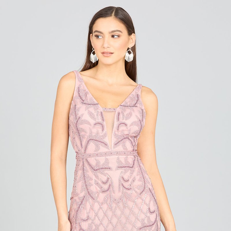 Lara Deep V-neck Beaded Mini Dress With Low Back In Pink