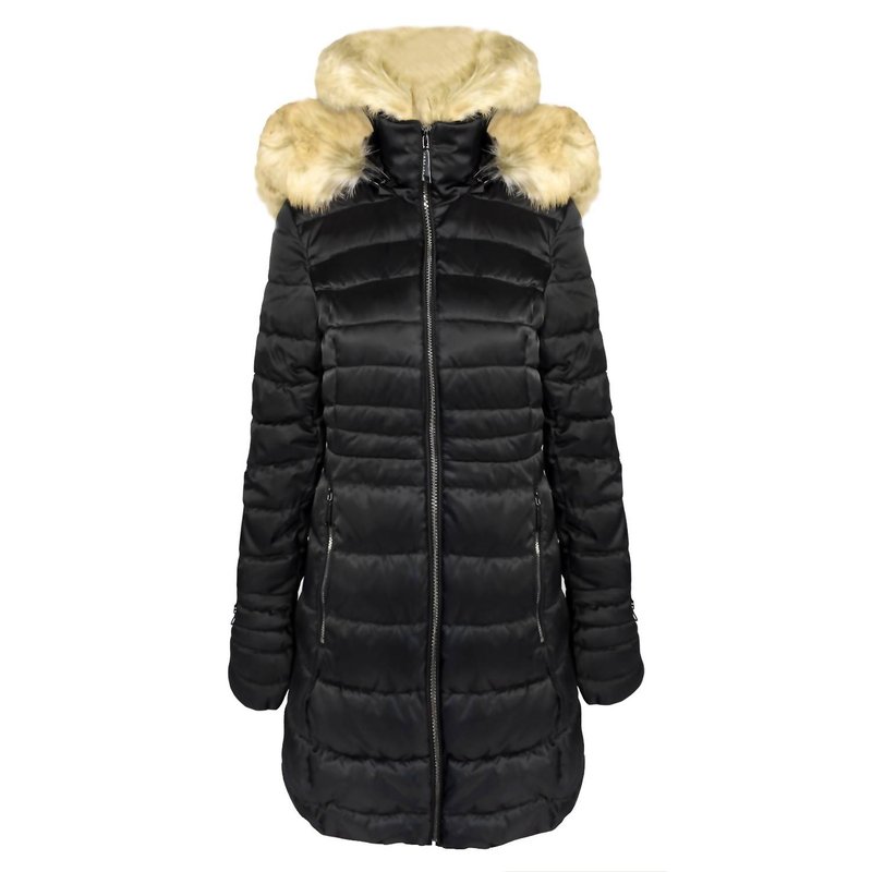 Shop Laundry By Shelli Segal Women's Quilted Faux Fur Hood Puffer Jacket Coat In Black