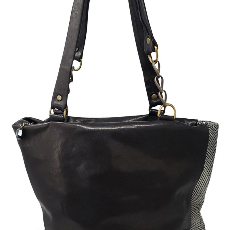 Laura B Milena Black Leather Shopper Bag In Brown