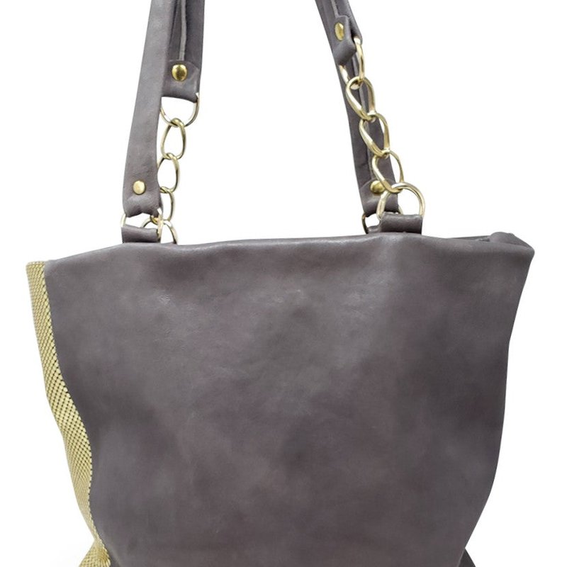 Laura B Milena Grey/gold Leather Shopper Bag In Brown
