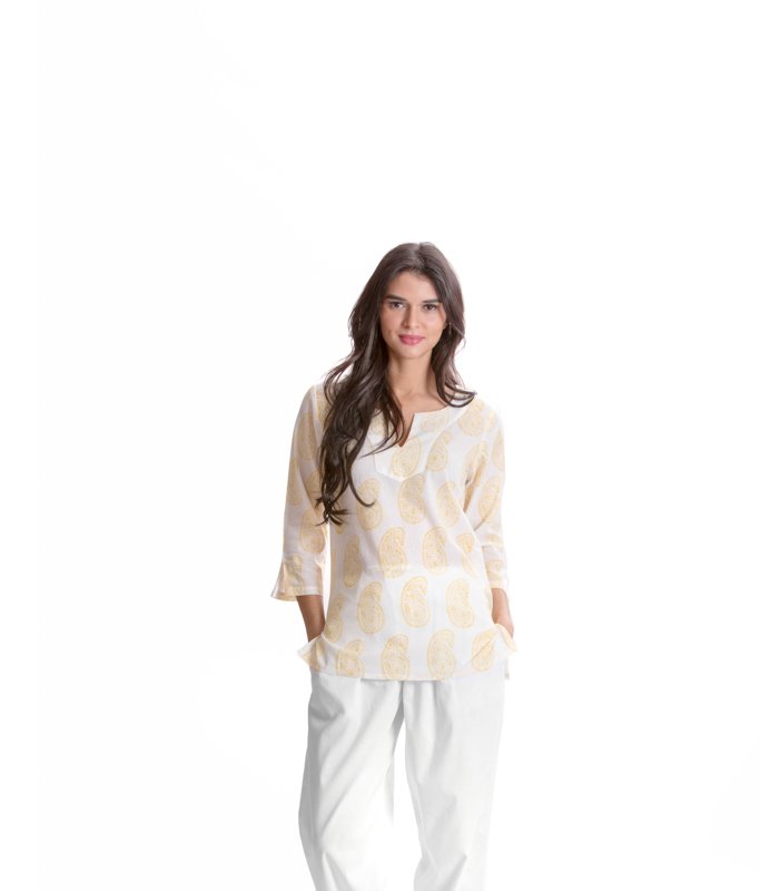 Lavanya Coodly Erica Cotton Paisley Top In Gold