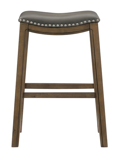 Lazzara Home Pecos 31 in. Brown Backless Wood Frame Saddle Bar Stool With Faux Leather Seat product